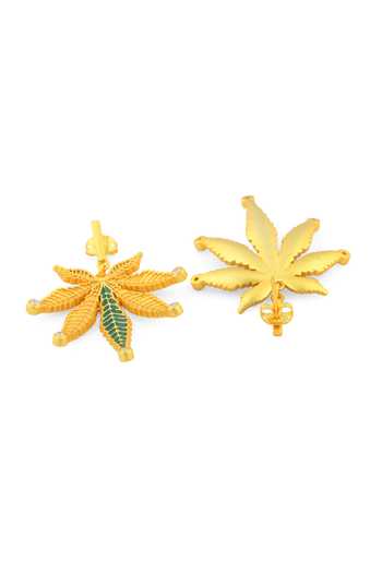 Totapari_Gold Plated Corbett Cannabis Addiction Stud Earrings _Online_at_Aza_Fashions