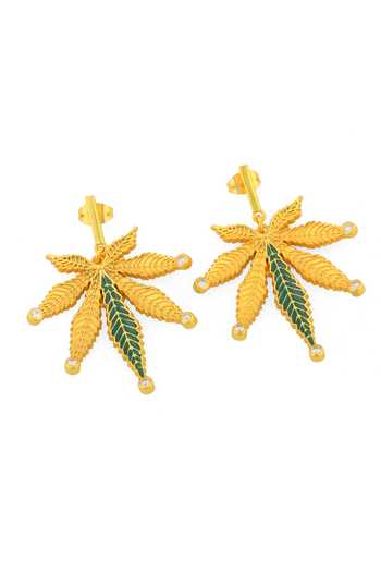 Buy_Totapari_Gold Plated Corbett Cannabis Addiction Stud Earrings _Online_at_Aza_Fashions