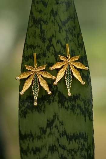 Shop_Totapari_Gold Plated Corbett Cannabis Addiction Stud Earrings _Online_at_Aza_Fashions