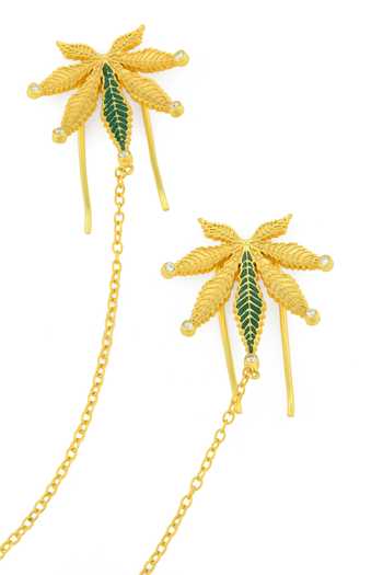 Totapari_Gold Plated Corbett Cannabis Leaf Earrings _at_Aza_Fashions