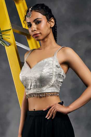 Shop Vandana Sethi Grey Velvet Sweetheart Neck Bead Embroidered Blouse Online at Aza Fashions Shop_Vandana Sethi_Grey Velvet Sweetheart Neck Bead Embroidered Blouse _Online_at_Aza_Fashions