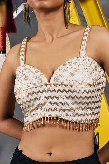 Vandana Sethi_Ivory Chanderi Sweetheart Neck Zari Work Spaghetti Blouse _at_Aza_Fashions
