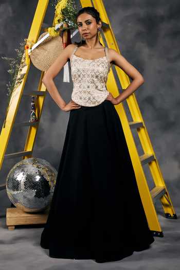 Buy_Vandana Sethi_Ivory Chanderi Scoop Neck Swarovski Embellished Blouse _Online_at_Aza_Fashions