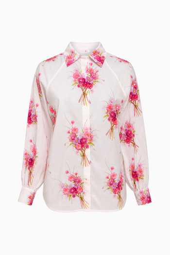 Shop Siddhartha Bansal White Cotton Collared Neck Cosmic Meadow Bouquet Print Shirt Online at Aza Fashions Shop_Siddhartha Bansal_White Cotton Collared Neck Cosmic Meadow Bouquet Print Shirt _Online_at_Aza_Fashions