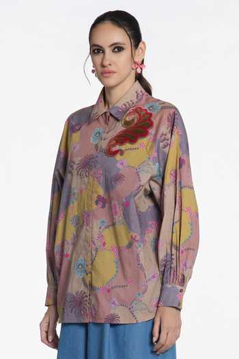 Buy_Siddhartha Bansal_Multi Color Cotton Collared Neck Ochre Paisley Odyssey Shirt _Online_at_Aza_Fashions