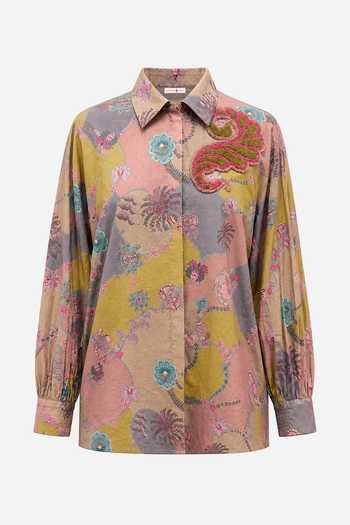 Siddhartha Bansal_Multi Color Cotton Collared Neck Ochre Paisley Odyssey Shirt _at_Aza_Fashions