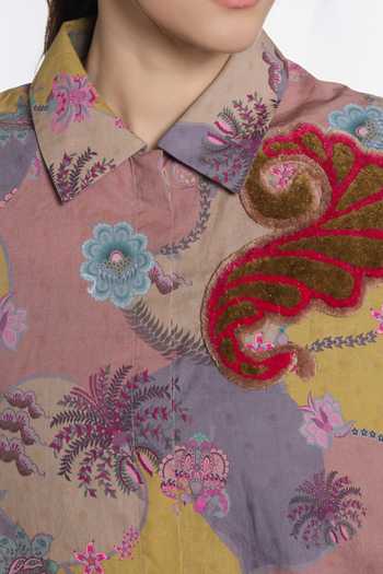 Shop_Siddhartha Bansal_Multi Color Cotton Collared Neck Ochre Paisley Odyssey Shirt 
