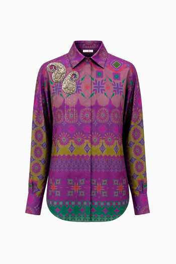 Shop_Siddhartha Bansal_Multi Color Silk Button-down Neck Imperial Mosaic Print Shirt _Online_at_Aza_Fashions