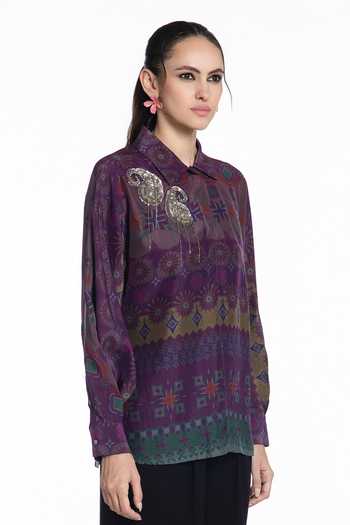 Siddhartha Bansal_Multi Color Silk Button-down Neck Imperial Mosaic Print Shirt _at_Aza_Fashions