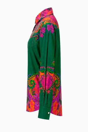 Siddhartha Bansal Multi Color Silk Collared Neck Emerald Baroque Eden Shirt Online at Aza Fashions Siddhartha Bansal_Multi Color Silk Collared Neck Emerald Baroque Eden Shirt _Online_at_Aza_Fashions