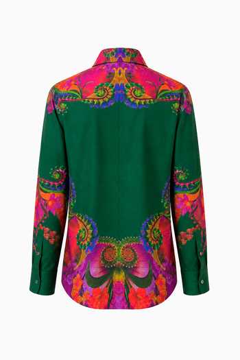 Buy Siddhartha Bansal Multi Color Silk Collared Neck Emerald Baroque Eden Shirt Online at Aza Fashions Buy_Siddhartha Bansal_Multi Color Silk Collared Neck Emerald Baroque Eden Shirt _Online_at_Aza_Fashions