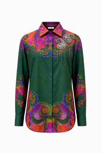 Siddhartha Bansal Multi Color Silk Collared Neck Emerald Baroque Eden Shirt at Aza Fashions Siddhartha Bansal_Multi Color Silk Collared Neck Emerald Baroque Eden Shirt _at_Aza_Fashions