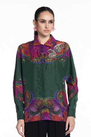 Siddhartha Bansal Emerald Baroque Eden Silk Shirt