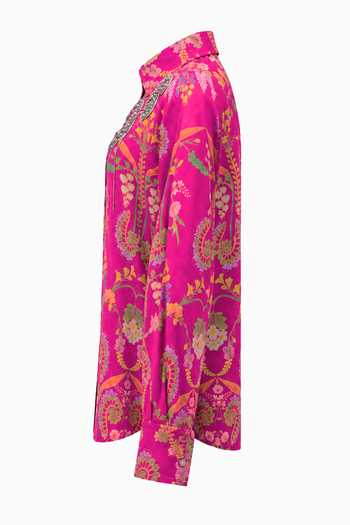 Siddhartha Bansal Multi Color Silk Collared Neck Fuchsia Flora Baroque Shirt Online at Aza Fashions Siddhartha Bansal_Multi Color Silk Collared Neck Fuchsia Flora Baroque Shirt _Online_at_Aza_Fashions