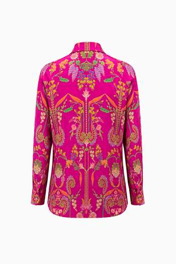 Shop Siddhartha Bansal Multi Color Silk Collared Neck Fuchsia Flora Baroque Shirt Online at Aza Fashions Shop_Siddhartha Bansal_Multi Color Silk Collared Neck Fuchsia Flora Baroque Shirt _Online_at_Aza_Fashions