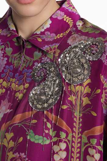 Siddhartha Bansal Multi Color Silk Collared Neck Fuchsia Flora Baroque Shirt at Aza Fashions Siddhartha Bansal_Multi Color Silk Collared Neck Fuchsia Flora Baroque Shirt _at_Aza_Fashions