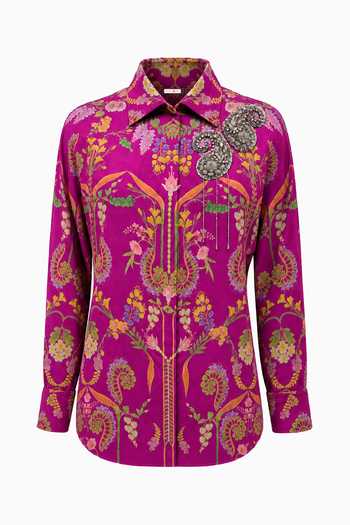 Buy Siddhartha Bansal Multi Color Silk Collared Neck Fuchsia Flora Baroque Shirt Buy_Siddhartha Bansal_Multi Color Silk Collared Neck Fuchsia Flora Baroque Shirt
