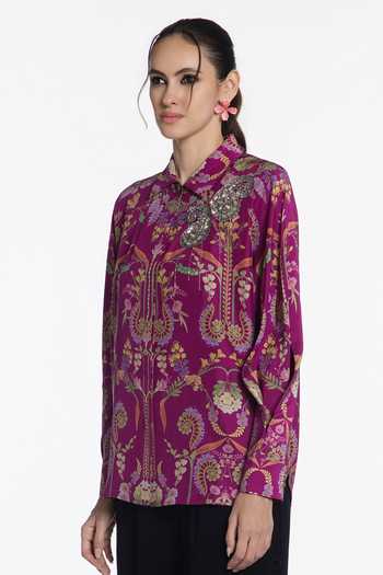 Siddhartha Bansal Fuchsia Flora Baroque Silk Shirt 