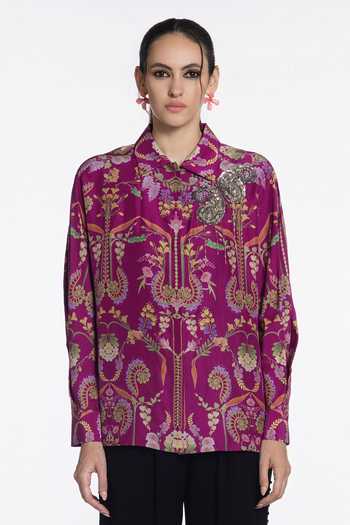 Siddhartha Bansal Fuchsia Flora Baroque Silk Shirt 