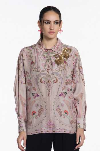 Siddhartha Bansal Ivory Baroque Crest Silk Shirt 