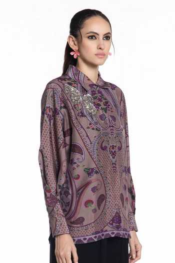 Siddhartha Bansal Muted Mauve Damask Silk Shirt 