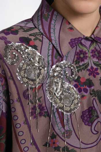 Buy Siddhartha Bansal Multi Color Silk Mandarin Collar Muted Mauve Damask Shirt Online at Aza Fashions Buy_Siddhartha Bansal_Multi Color Silk Mandarin Collar Muted Mauve Damask Shirt _Online_at_Aza_Fashions