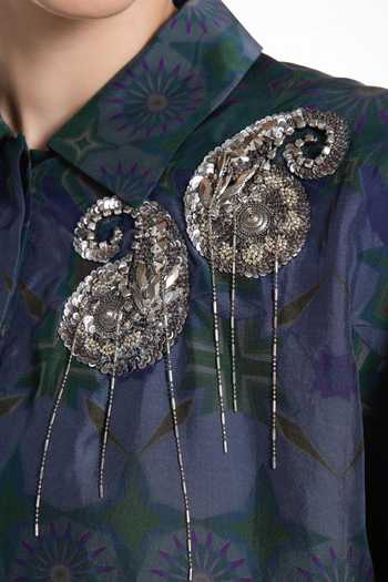 Shop Siddhartha Bansal Multi Color Silk Collared Neck Amethyst Horizon Paisley Shirt Online at Aza Fashions Shop_Siddhartha Bansal_Multi Color Silk Collared Neck Amethyst Horizon Paisley Shirt _Online_at_Aza_Fashions