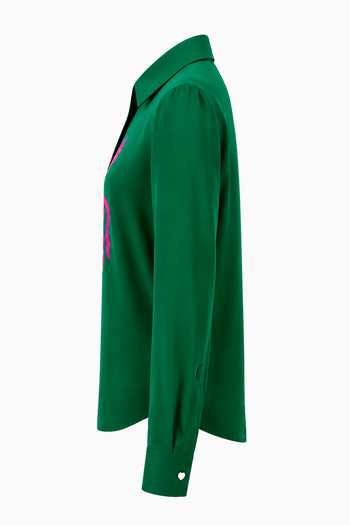 Siddhartha Bansal Green Silk Collared Neck Emerald Kamdhenu Shirt Online at Aza Fashions Siddhartha Bansal_Green Silk Collared Neck Emerald Kamdhenu Shirt _Online_at_Aza_Fashions