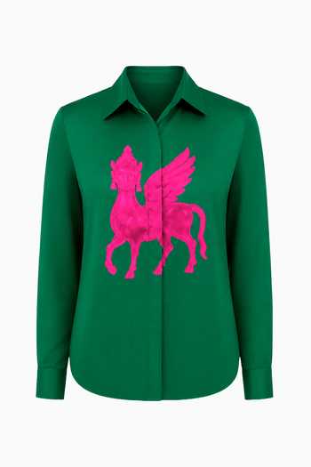 Shop Siddhartha Bansal Green Silk Collared Neck Emerald Kamdhenu Shirt Online at Aza Fashions Shop_Siddhartha Bansal_Green Silk Collared Neck Emerald Kamdhenu Shirt _Online_at_Aza_Fashions