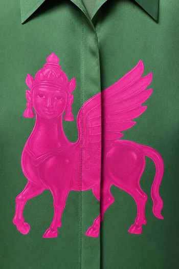 Siddhartha Bansal Green Silk Collared Neck Emerald Kamdhenu Shirt at Aza Fashions Siddhartha Bansal_Green Silk Collared Neck Emerald Kamdhenu Shirt _at_Aza_Fashions