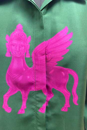 Buy Siddhartha Bansal Green Silk Collared Neck Emerald Kamdhenu Shirt Buy_Siddhartha Bansal_Green Silk Collared Neck Emerald Kamdhenu Shirt