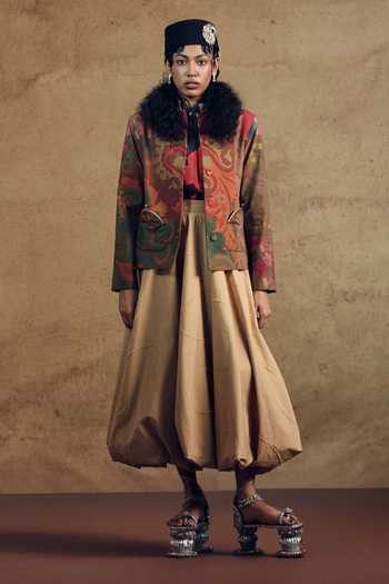 Siddhartha Bansal Brown Poplin Mandarin Collar Paisley Pattern Bandhgala Jacket Online at Aza Fashions Siddhartha Bansal_Brown Poplin Mandarin Collar Paisley Pattern Bandhgala Jacket _Online_at_Aza_Fashions