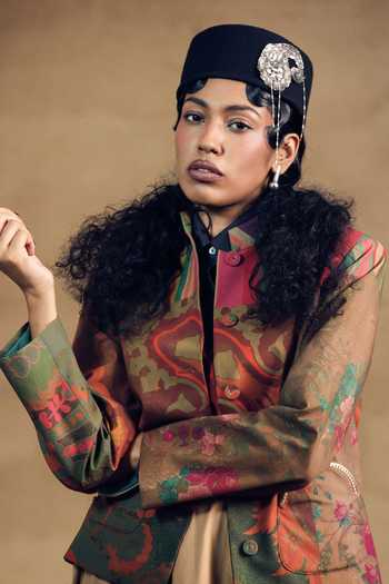 Siddhartha Bansal Brown Poplin Mandarin Collar Paisley Pattern Bandhgala Jacket at Aza Fashions Siddhartha Bansal_Brown Poplin Mandarin Collar Paisley Pattern Bandhgala Jacket _at_Aza_Fashions
