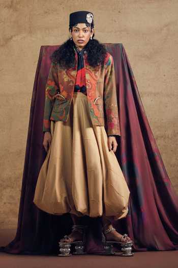 Buy Siddhartha Bansal Brown Poplin Mandarin Collar Paisley Pattern Bandhgala Jacket Buy_Siddhartha Bansal_Brown Poplin Mandarin Collar Paisley Pattern Bandhgala Jacket