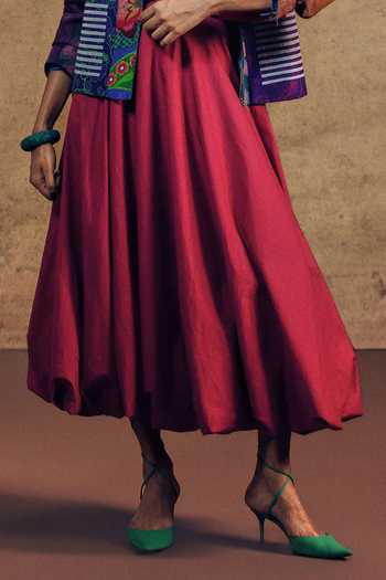 Siddhartha Bansal_Maroon Poplin Balloon Skirt _Online_at_Aza_Fashions