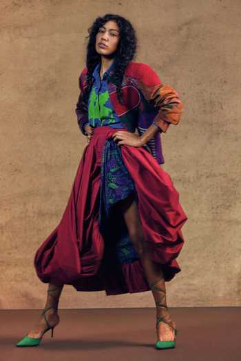 Buy_Siddhartha Bansal_Maroon Poplin Balloon Skirt _Online_at_Aza_Fashions