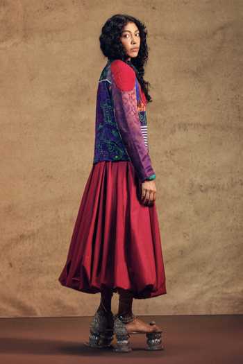 Shop_Siddhartha Bansal_Maroon Poplin Balloon Skirt _Online_at_Aza_Fashions