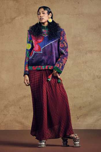 Siddhartha Bansal Multi Color Crepe Mandarin Collar Printed Jacket Online at Aza Fashions Siddhartha Bansal_Multi Color Crepe Mandarin Collar Printed Jacket _Online_at_Aza_Fashions