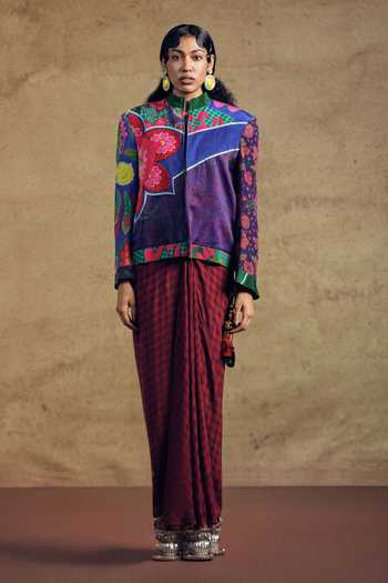 Buy Siddhartha Bansal Multi Color Crepe Mandarin Collar Printed Jacket Online at Aza Fashions Buy_Siddhartha Bansal_Multi Color Crepe Mandarin Collar Printed Jacket _Online_at_Aza_Fashions