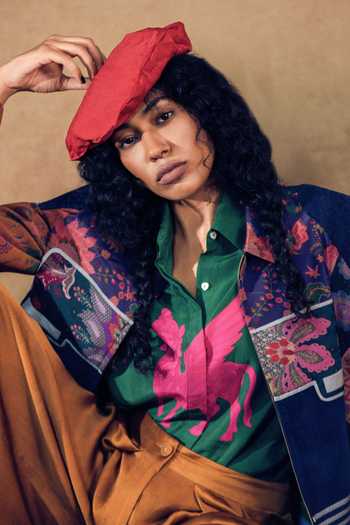 Siddhartha Bansal Multi Color Crepe Collared Neck Patchwork Print Jacket at Aza Fashions Siddhartha Bansal_Multi Color Crepe Collared Neck Patchwork Print Jacket _at_Aza_Fashions