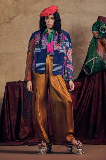 Buy Siddhartha Bansal Multi Color Crepe Collared Neck Patchwork Print Jacket Buy_Siddhartha Bansal_Multi Color Crepe Collared Neck Patchwork Print Jacket