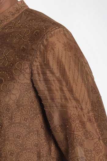 Siddhartha Bansal_Gold Silk, Chanderi Abstract Embroidered Kurta _Online_at_Aza_Fashions