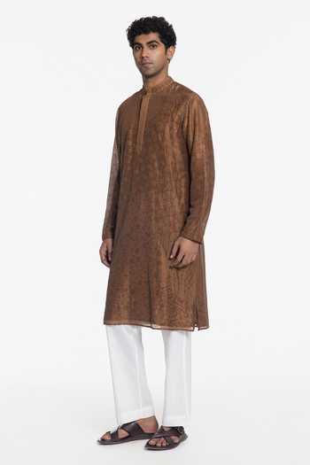 Buy_Siddhartha Bansal_Gold Silk, Chanderi Abstract Embroidered Kurta _Online_at_Aza_Fashions