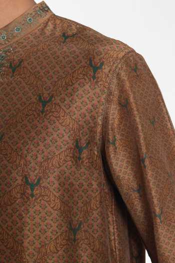 Siddhartha Bansal_Gold Silk, Chanderi Royal Aari Embroidered Kurta _Online_at_Aza_Fashions