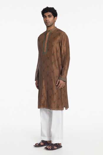 Shop_Siddhartha Bansal_Gold Silk, Chanderi Royal Aari Embroidered Kurta _Online_at_Aza_Fashions