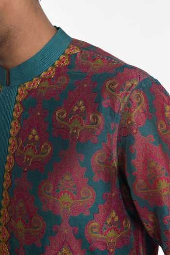 Siddhartha Bansal Green Silk, Chanderi Royale Riwaayat Embroidered Kurta Online at Aza Fashions Siddhartha Bansal_Green Silk, Chanderi Royale Riwaayat Embroidered Kurta _Online_at_Aza_Fashions