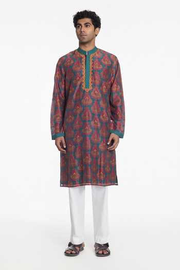 Buy Siddhartha Bansal Green Silk, Chanderi Royale Riwaayat Embroidered Kurta Online at Aza Fashions Buy_Siddhartha Bansal_Green Silk, Chanderi Royale Riwaayat Embroidered Kurta _Online_at_Aza_Fashions