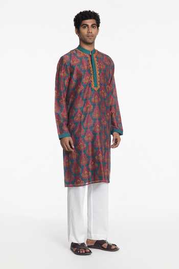 Shop Siddhartha Bansal Green Silk, Chanderi Royale Riwaayat Embroidered Kurta Online at Aza Fashions Shop_Siddhartha Bansal_Green Silk, Chanderi Royale Riwaayat Embroidered Kurta _Online_at_Aza_Fashions