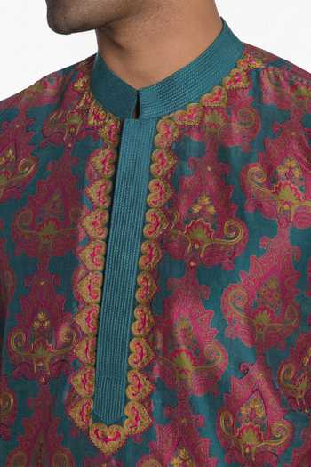 Siddhartha Bansal Green Silk, Chanderi Royale Riwaayat Embroidered Kurta at Aza Fashions Siddhartha Bansal_Green Silk, Chanderi Royale Riwaayat Embroidered Kurta _at_Aza_Fashions