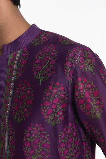 Siddhartha Bansal_Purple Silk, Chanderi The Imperial Violet Embroidered Kurta _Online_at_Aza_Fashions